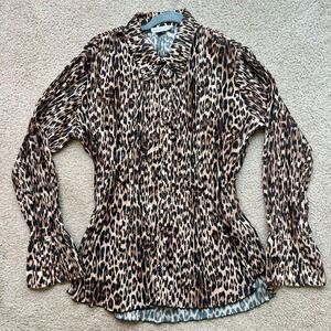 Good‎ American Womens Oversized Button Down Long Sleeves Shirt Leopard Print 3/4